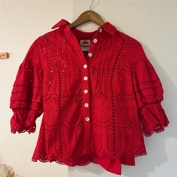 FARM Rio Red Eyelet Pineapple-Pattern Blouse - Picture 2 of 5